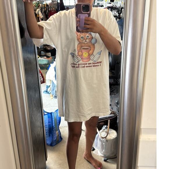 Vintage 90s 80s cat coffee night shirt size S/M cat lover crazy cat lady - Picture 5 of 6